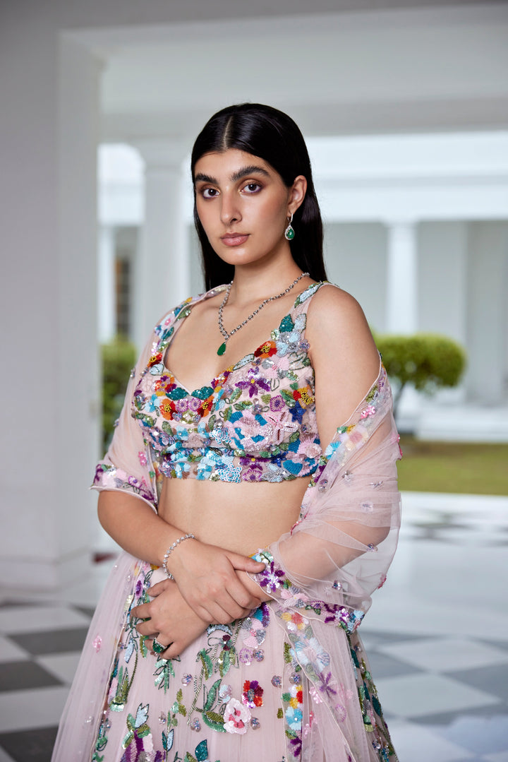 SOFT PINK MULTI COLOUR LEHENGA BLOUSE DUPATTA