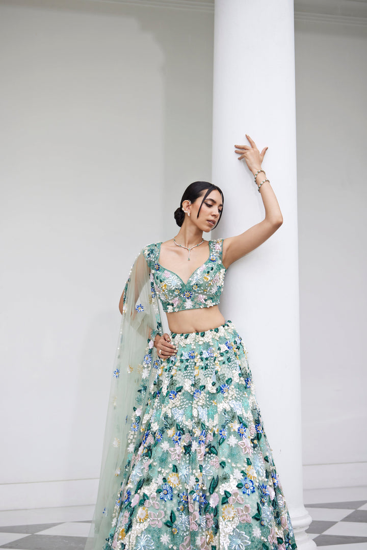 SEA GREEN LEHANGA BLOUSE DUPATTA