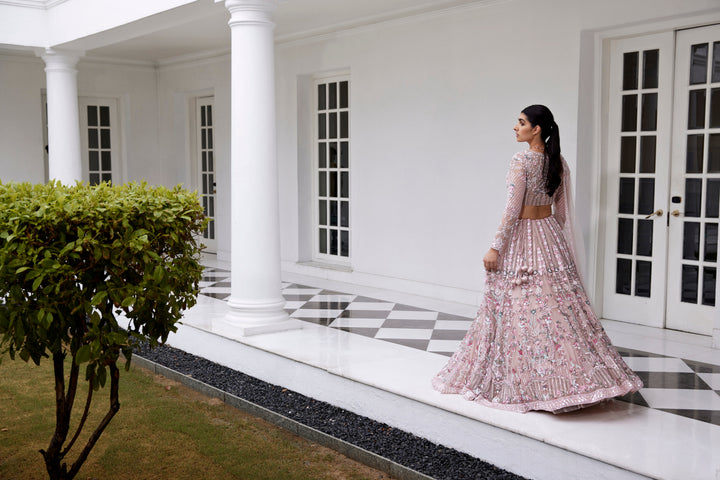 PINK FLORAL LEHANGA BLOUSE DUPATTA
