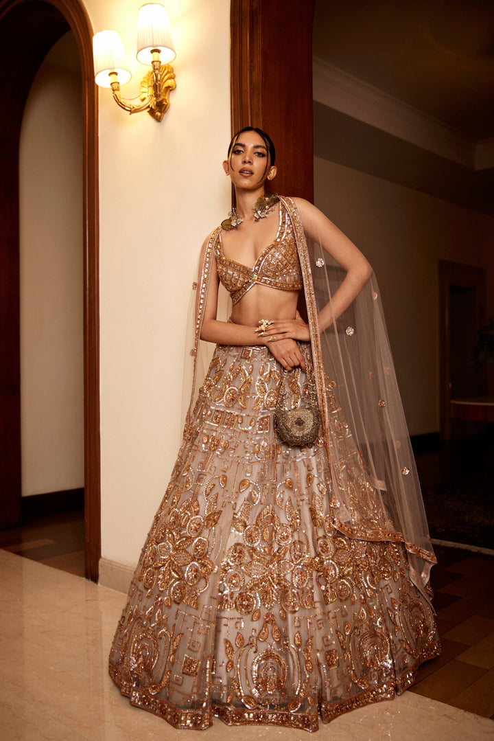 GREY GOLD LEHANGA BLOUSE DUPATTA