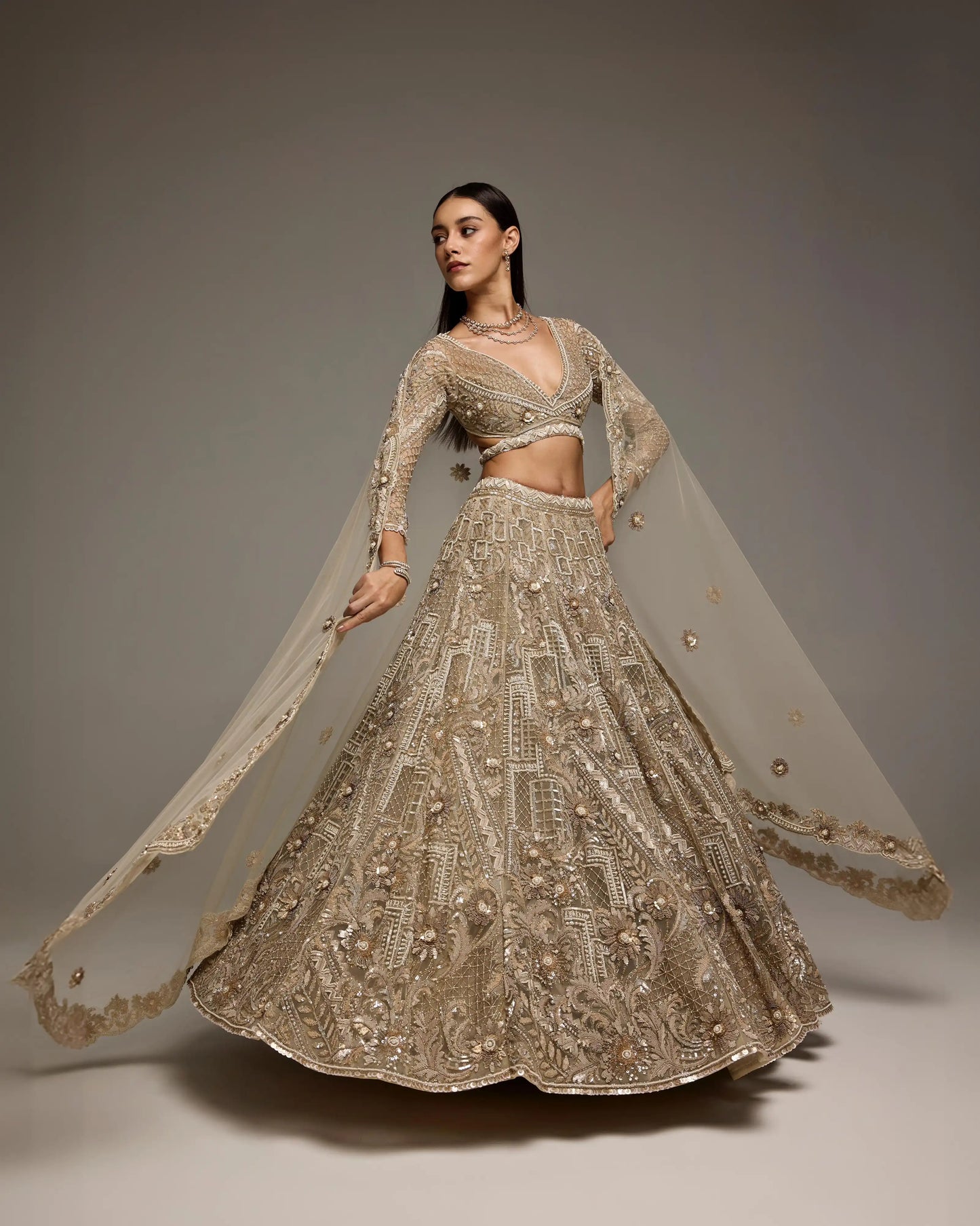 SOFT CHAMPAGNE GOLD ORIANE BRIDAL LEHENGA