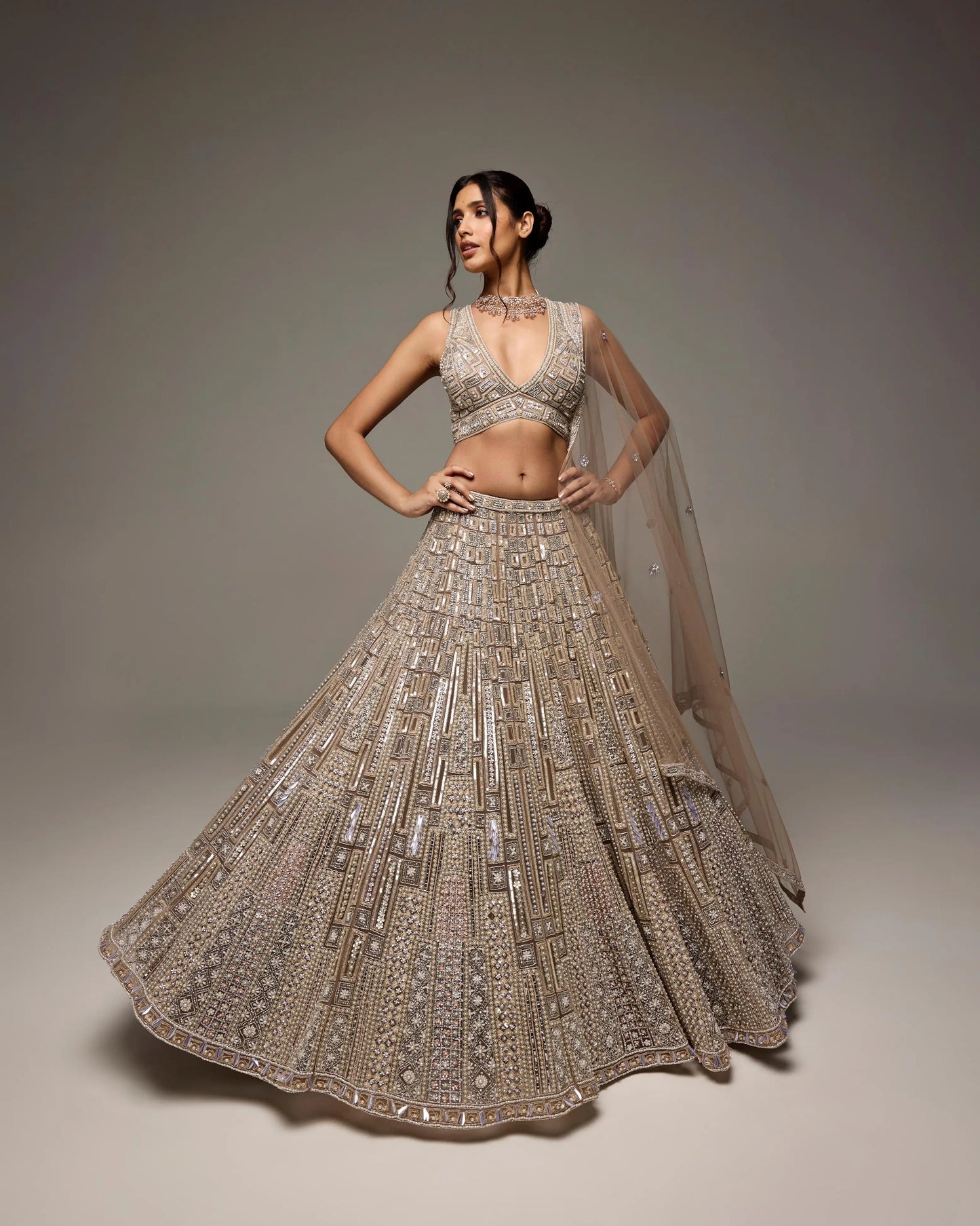 GREY SILVER OPEHELIA LEHENGA SET