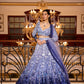 Statement blue ombre lehenga with heavy sequins and floral applique by Indian couture brand Opus Atelier