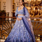 Modern bridal lehenga in royal blue ombre with opulent hand embroidery and crystal accents
