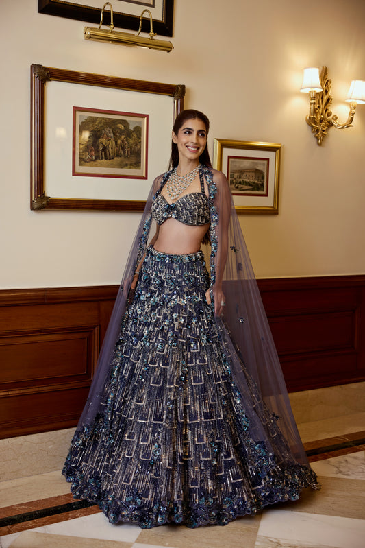 MIDNIGHT BLUE YASMINE LEHENGA SET