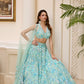 Aqua blue floral embroidered lehenga set with blouse and dupatta by Opus Atelier, handcrafted for modern brides, festive wear, and sangeet weddings