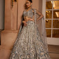 Grey silver to midnight blue ombré lehenga set with intricate zari and sequin embroidery, paired with blouse and dupatta by Opus Atelier, ideal for bridal receptions and evening cocktails