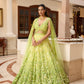Designer lime green ombré embroidered lehenga set by Opus Atelier, featuring handcrafted floral motifs and sequins, ideal for bridal wear, destination weddings, and festive celebrations