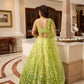 Designer lime green ombré embroidered lehenga set by Opus Atelier, featuring handcrafted floral motifs and sequins and trending blouse back design ideal for bridal wear, destination weddings, and festive celebrations
