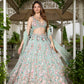 Seafoam green multicolour floral embroidered lehenga set with blouse and dupatta by Opus Atelier, perfect for modern brides and cocktail weddings
