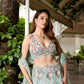 Seafoam green multicolour floral embroidered lehenga set with blouse and dupatta by Opus Atelier, perfect for modern brides and cocktail weddings