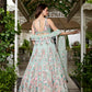 Seafoam green multicolour floral embroidered lehenga set with blouse and dupatta by Opus Atelier, perfect for modern brides and cocktail weddings