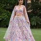 Pastel floral embroidered lehenga with 3D applique work by Opus Atelier