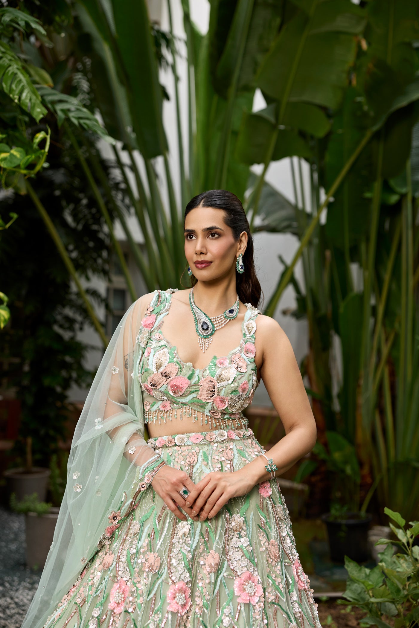 PASTEL MINT GREEN MULTICOLOUR DAPHNE LEHENGA SET