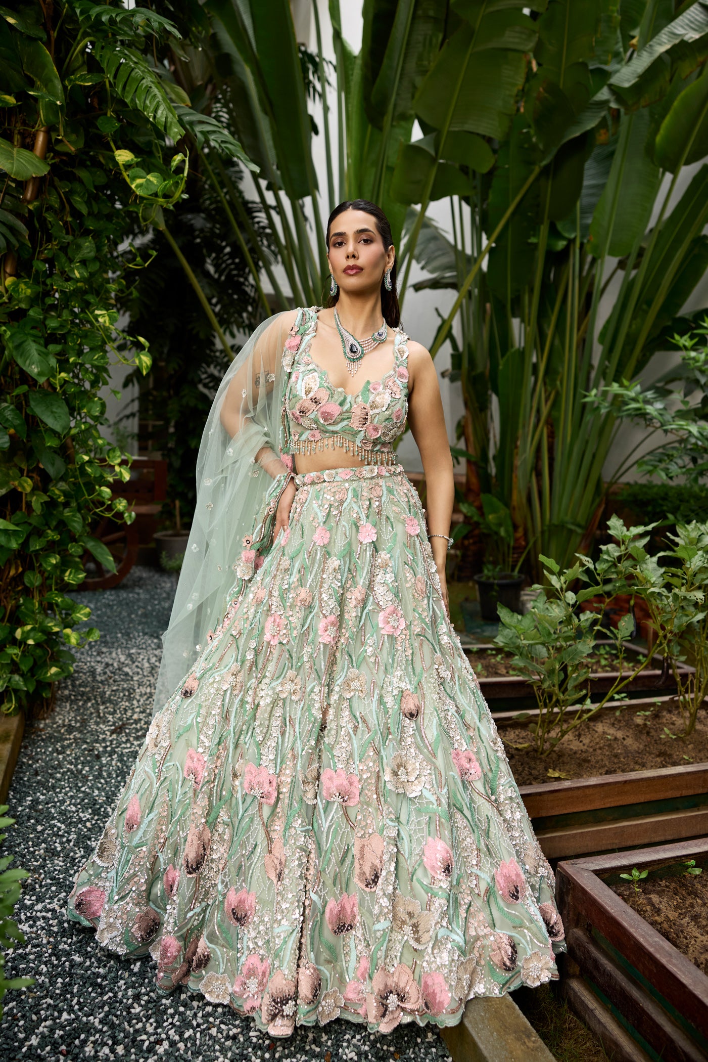 PASTEL MINT GREEN MULTICOLOUR DAPHNE LEHENGA SET