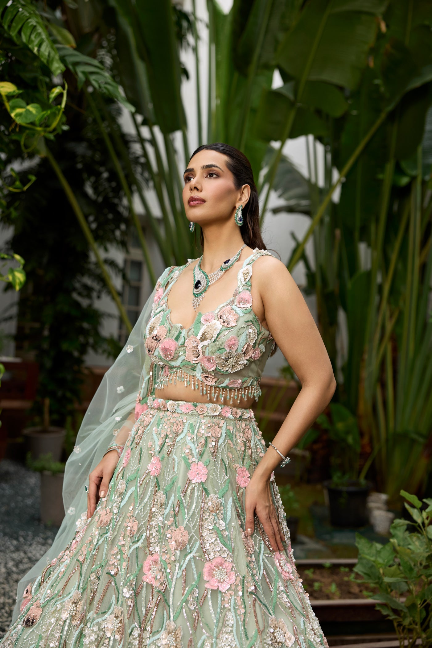 PASTEL MINT GREEN MULTICOLOUR DAPHNE LEHENGA SET