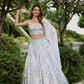 Powder blue lehenga with silver embroidery and floral 3D embellishments by Opus Atelier