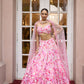 Rosé pink ombre floral embroidered lehenga set with intricate 3D embellishments and blouse by Opus Atelier, ideal for modern brides and sangeet weddings and carnival function lehenga