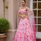 Rosé pink ombre floral embroidered lehenga set with intricate 3D embellishments and blouse by Opus Atelier, ideal for modern brides and sangeet weddings and carnival function lehenga
