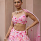 Rosé pink ombre floral embroidered lehenga set with intricate 3D embellishments and blouse by Opus Atelier, ideal for modern brides and sangeet weddings and carnival function lehenga