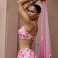 Rosé pink ombre floral embroidered lehenga set with intricate 3D embellishments and blouse by Opus Atelier, ideal for modern brides and sangeet weddings and carnival function lehenga