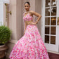Rosé pink ombre floral embroidered lehenga set with intricate 3D embellishments and blouse by Opus Atelier, ideal for modern brides and sangeet weddings and carnival function lehenga