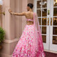 Rosé pink ombre floral embroidered lehenga set with intricate 3D embellishments and blouse by Opus Atelier, ideal for modern brides and sangeet weddings and carnival function lehenga